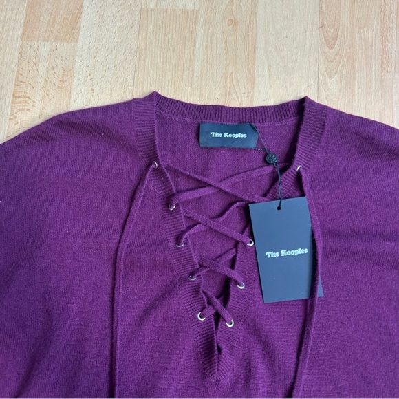 NWT The Kooples Women's V-Neck Lace-Up Sweater Medium Wool Cashmere Staple Piece - Picture 2 of 8